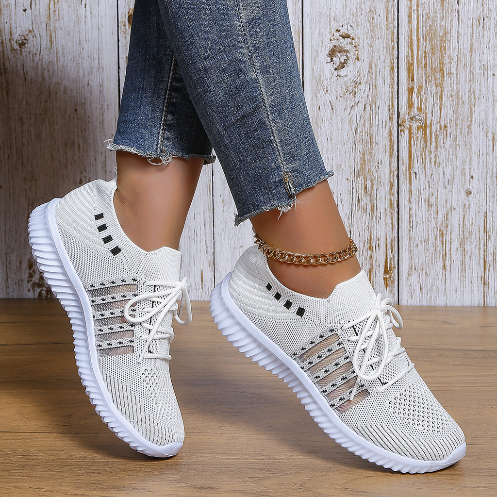 Baskets décontractées à lacets en maille respirante, tissage volant, bout rond, chaussures de marche et de course