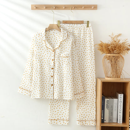 Ensemble de pyjama et de détente en gaze de pur coton fin à double épaisseur, avec revers pour femme
