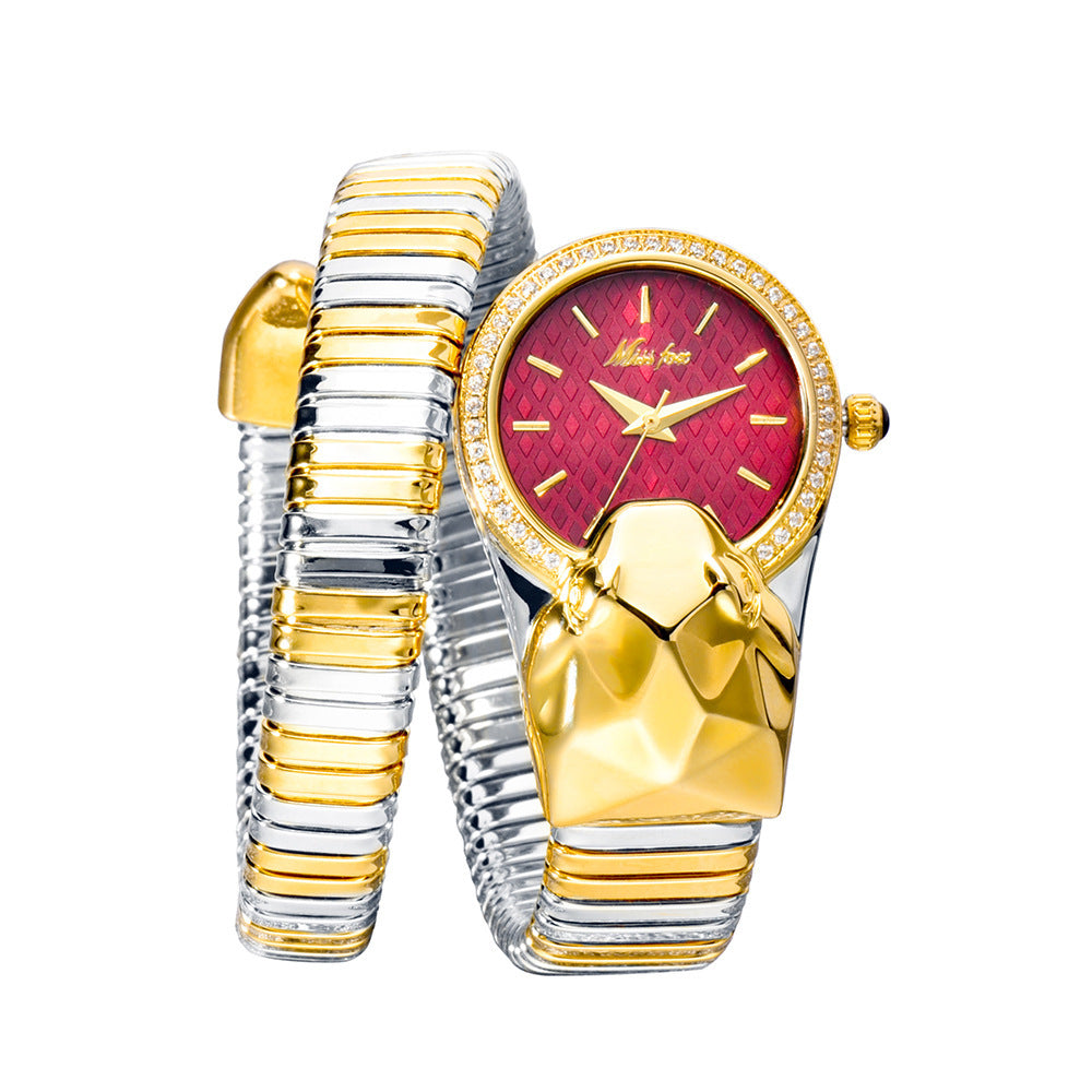 Tendencia de moda femenina: reloj de serpiente con incrustaciones de diamantes