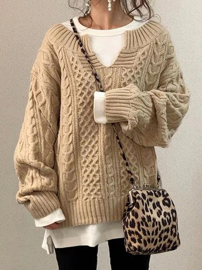 Pull en lin à motifs, tricot décontracté