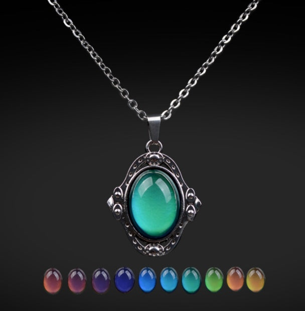 Collar con colgante que cambia de color termocromático con gema corte vintage para mujer