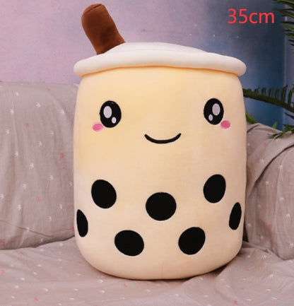 Peluche Boisson Fruitée Mignonne en Forme de Fraise Lait Thé Peluche Jouet Tasse à Thé Boba Oreiller Coussin Thé aux Perles Cadeau pour Enfants