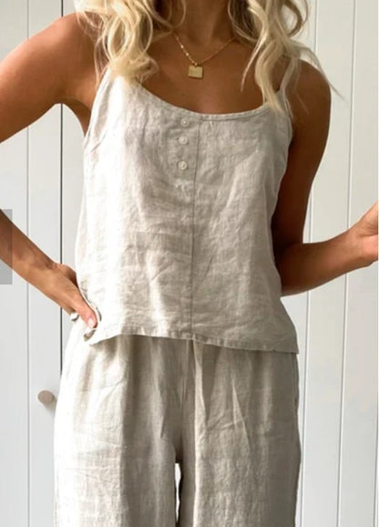 Ensemble de maison pantalon élastique et débardeur femme mode couleur unie