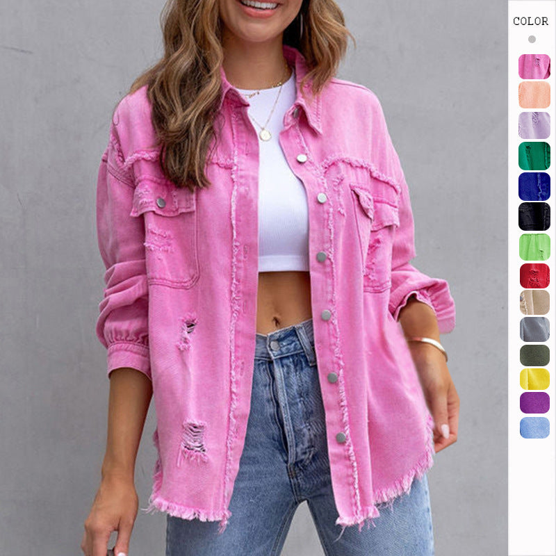 Moda Rasgada Camisa Chaqueta Mujer Otoño Y Primavera Tops Casuales Ropa De Mujer