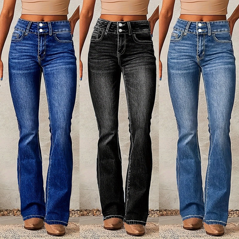 Vaqueros pitillo acampanados con bolsillos, cierre de botón y cremallera, pantalones vaqueros ajustados para mujer