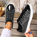 Zapatos de talla grande con cordones delanteros con lentejuelas de color liso