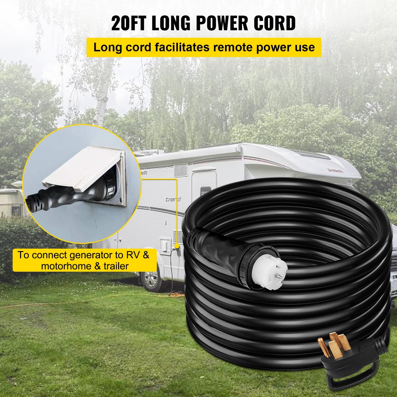 Cable de extensión para generador de 20 pies y 50 amperios, STW 6/3 + 8/1, 125 V 250 V