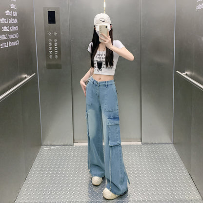 Pantalon droit flatteur pour la silhouette, longueur au sol, avec grandes poches, polyvalent et facile à styliser