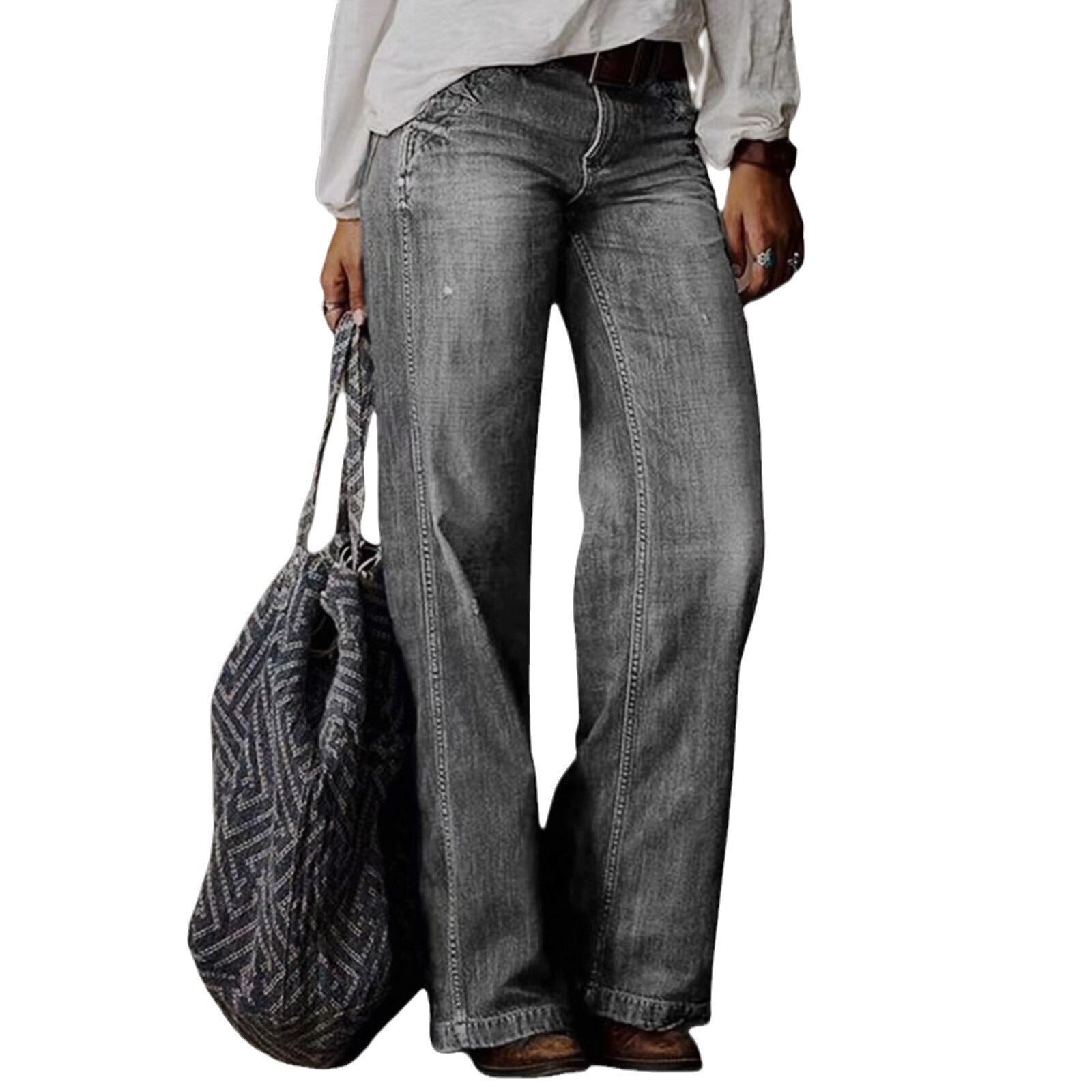 Pantalon ample droit jambes larges décontracté pour femme, vêtement, jeans à la mode, style européen et américain.
