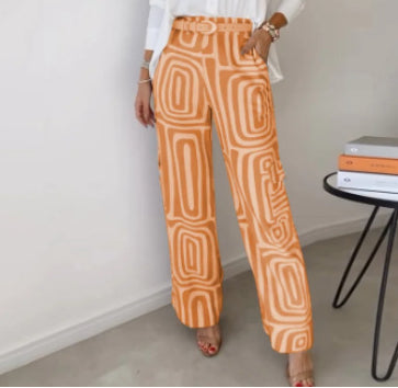 Ensemble Femme Chemise Décontractée à Revers et Manches Longues Imprimée et Pantalon Large