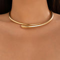 Geometric Metal Glossy Surface Spring Open Collar Bracelet Simple Necklace Choker