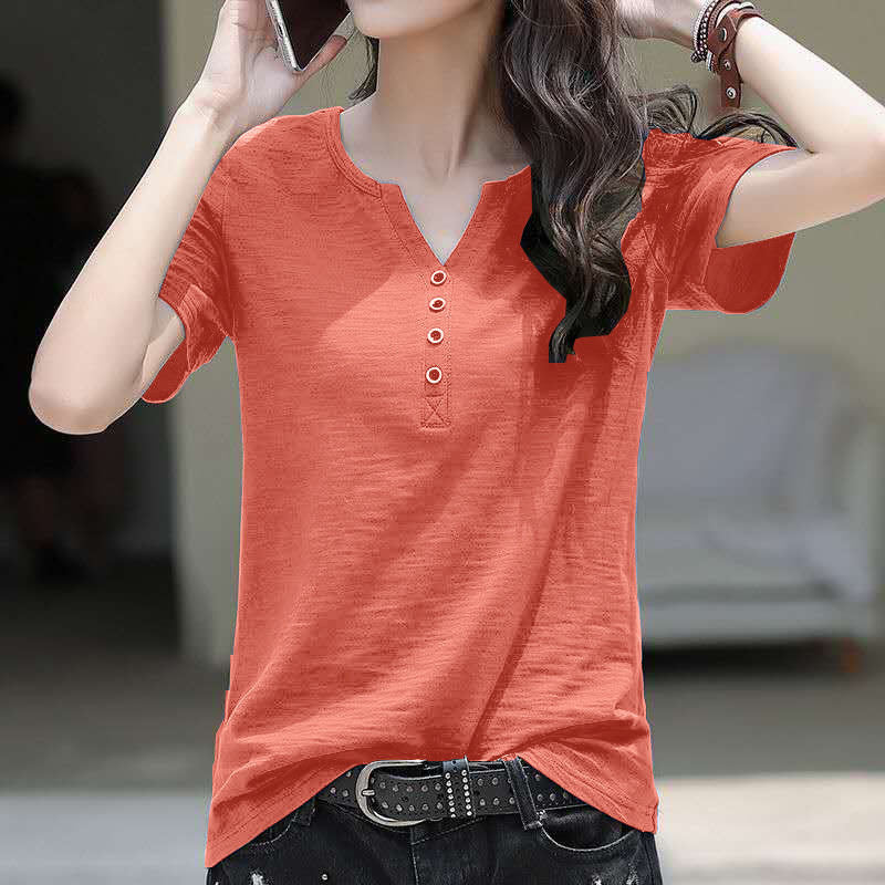 Camiseta de algodón de manga corta para mujer, camisa suelta básica
