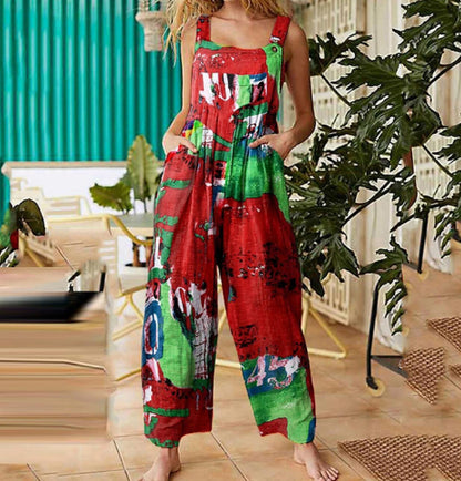 Combinaison salopette boutonnée imprimée patchwork