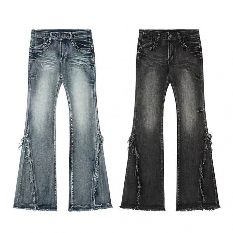 Women's American-style Vintage Vibe Raw-edge Design Slightly Flared Denim Jeans