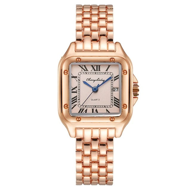 Montre à Quartz de Couple Simple Carrée en Acier Inoxydable Tendance