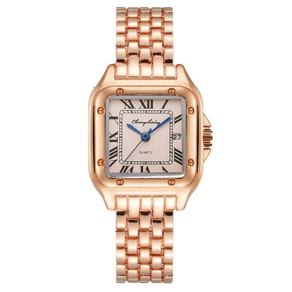 Montre à Quartz de Couple Simple Carrée en Acier Inoxydable Tendance
