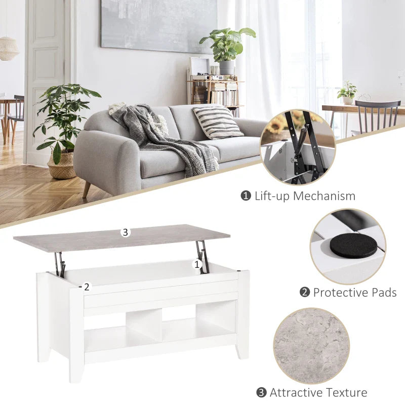 Lift-Top Coffee Table with Hidden Storage & Open Shelves-3