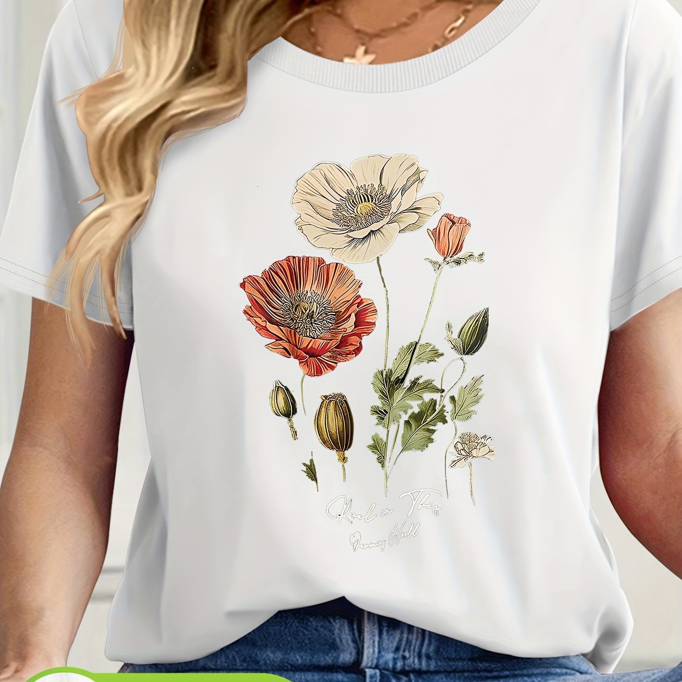 Camiseta de manga corta con estampado floral para mujer
