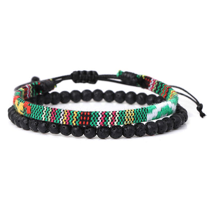 Bracelet tressé bohème en roche volcanique de lave pour homme
