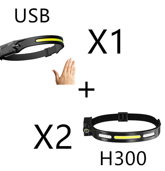 Linterna frontal de inducción LED COB, recargable por USB, resistente al agua, para camping, con todas las perspectivas, luz de caza