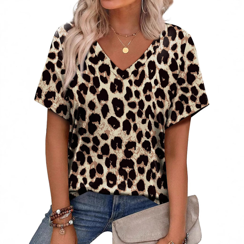 T-shirt décontracté tendance à rayures et col en V pour femme