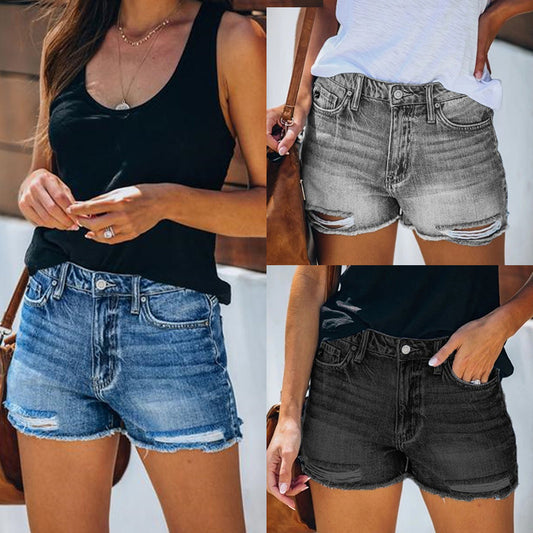 Pantalones cortos vaqueros con flecos para mujer