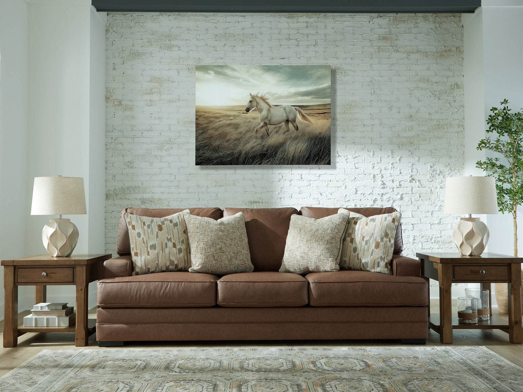Caramel Faux Leather Sofa with Accent Pillows by VillaCourt Large Seating Roomy Couch-2