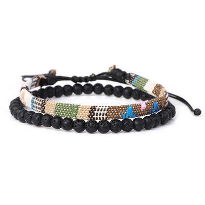 Bracelet tressé bohème en roche volcanique de lave pour homme