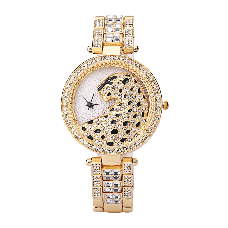 Montre tridimensionnelle léopard ornée de diamants pour femme