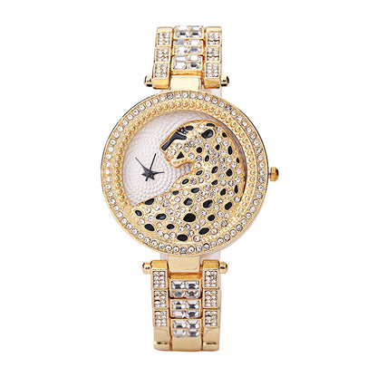 Montre tridimensionnelle léopard ornée de diamants pour femme