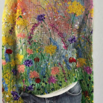 Pull Femme Col Rond Imprimé 3D Numérique Tricoté