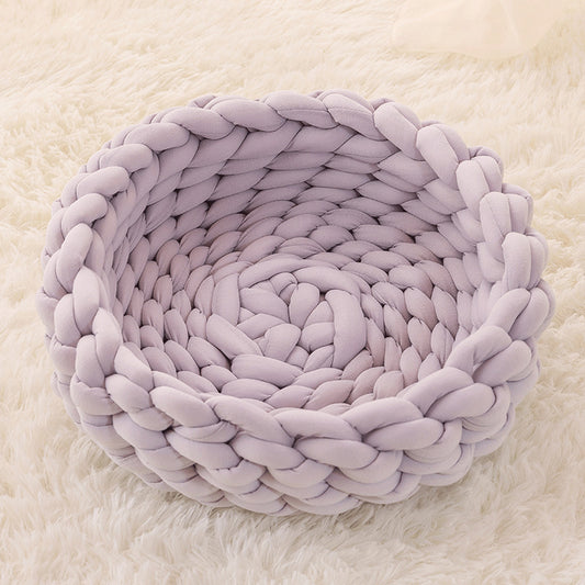 Maison de chat Coussin Doux Peluche Longue Tapis Chaleureux pour Animaux de Compagnie Mignon Niche Lit Panier de Couchage Rond Moelleux Confortable au Toucher Produits pour Animaux de Compagnie