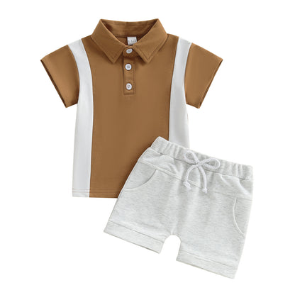 Ensemble short et t-shirt à manches courtes avec revers contrastants pour garçons