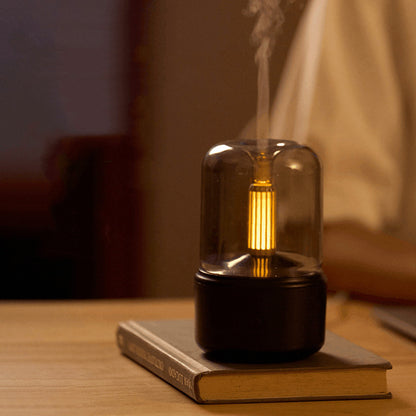 Humidificateur d'Ambiance Lumière Bougie Diffuseur d'Arômes Portable