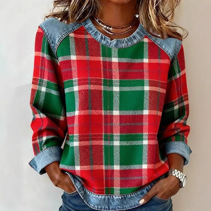 Sweat-shirt à manches longues et col rond imprimé numérique 3D pour femme
