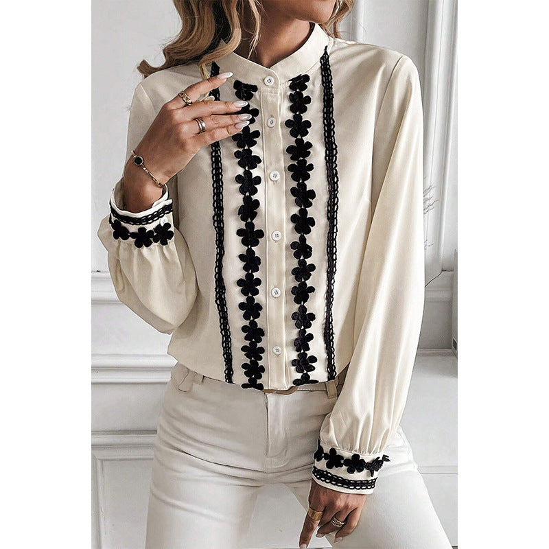 Chemise à manches longues à rangée unique et plusieurs boucles pour femme, style décontracté européen et américain