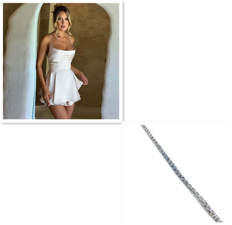 Jupe sexy à bretelles pour femme, élégante, ajustée, en satin, dos nu, à lacets, robe courte trapèze pour femme