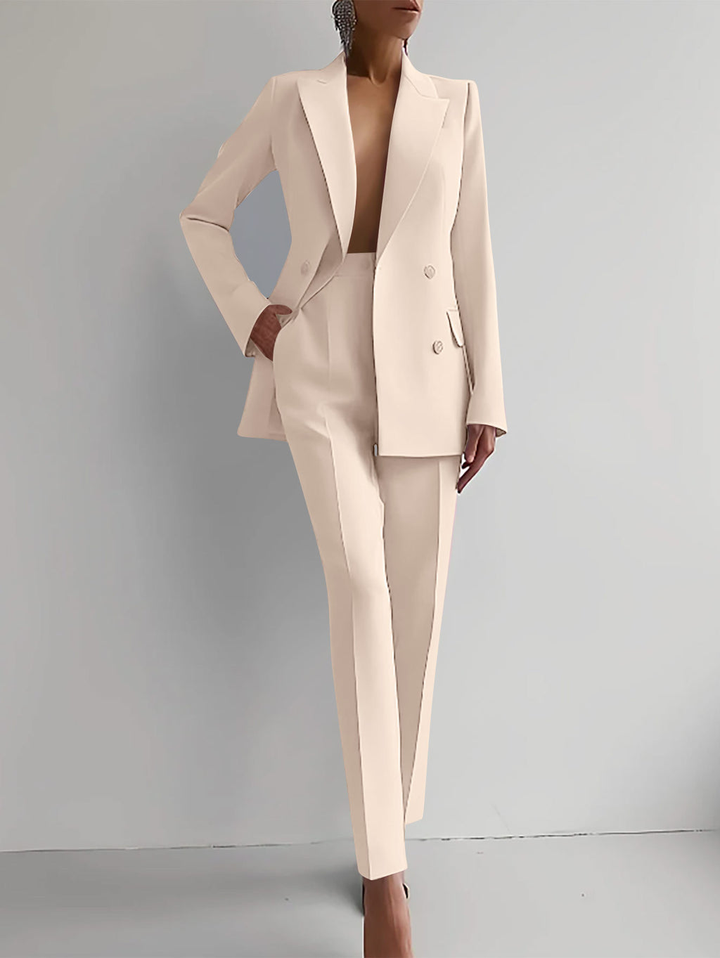 Trajes casuales de moda con chaqueta de manga larga y un solo botón, y pantalones pitillo para mujer