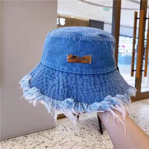 Chapeau de pêcheur en jean pour femme, printemps et été, fin, délavé, bords effilochés, chapeau bob, extérieur