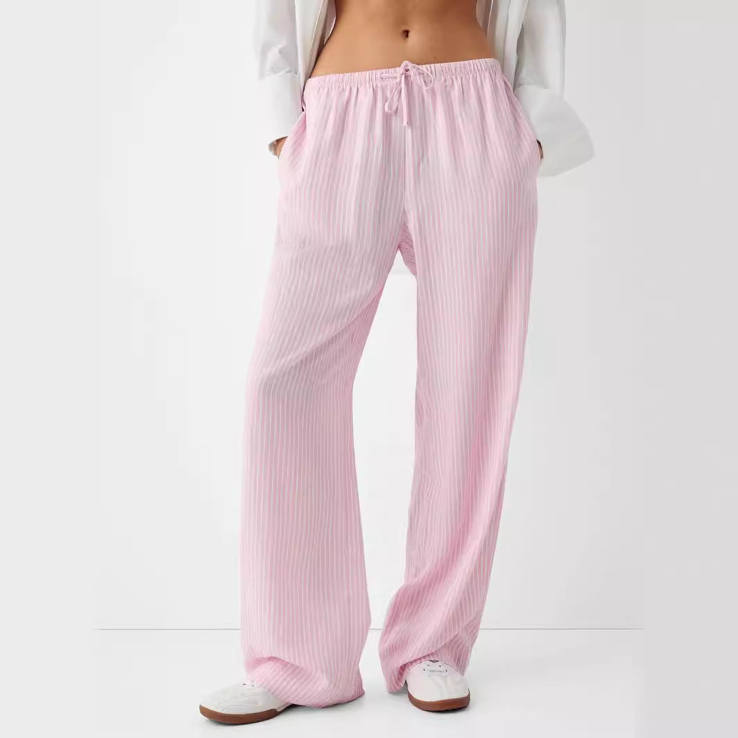 Pantalon large décontracté à rayures, taille élastique et confortable pour femme