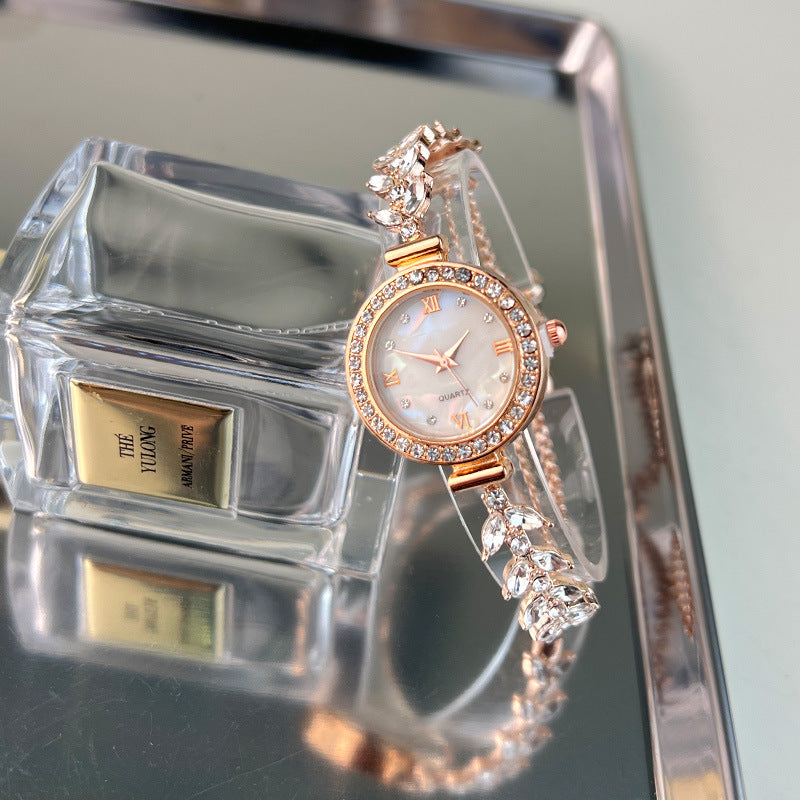 Montre à Quartz Abordable de Luxe Incrustée de Diamants avec Bracelet Ajustable Gratuit
