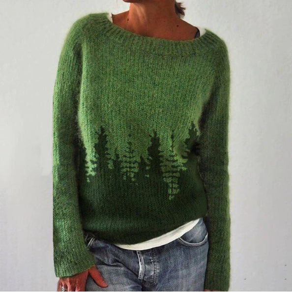 Pull en maille décontracté ample à col rond multicolore pour femme
