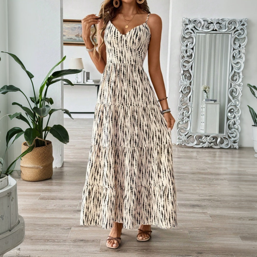 Robe asymétrique à fines bretelles et rayures, style vacances, tendance européenne et américaine
