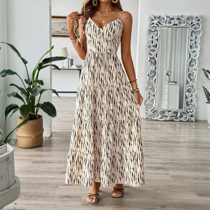 Robe asymétrique à fines bretelles et rayures, style vacances, tendance européenne et américaine