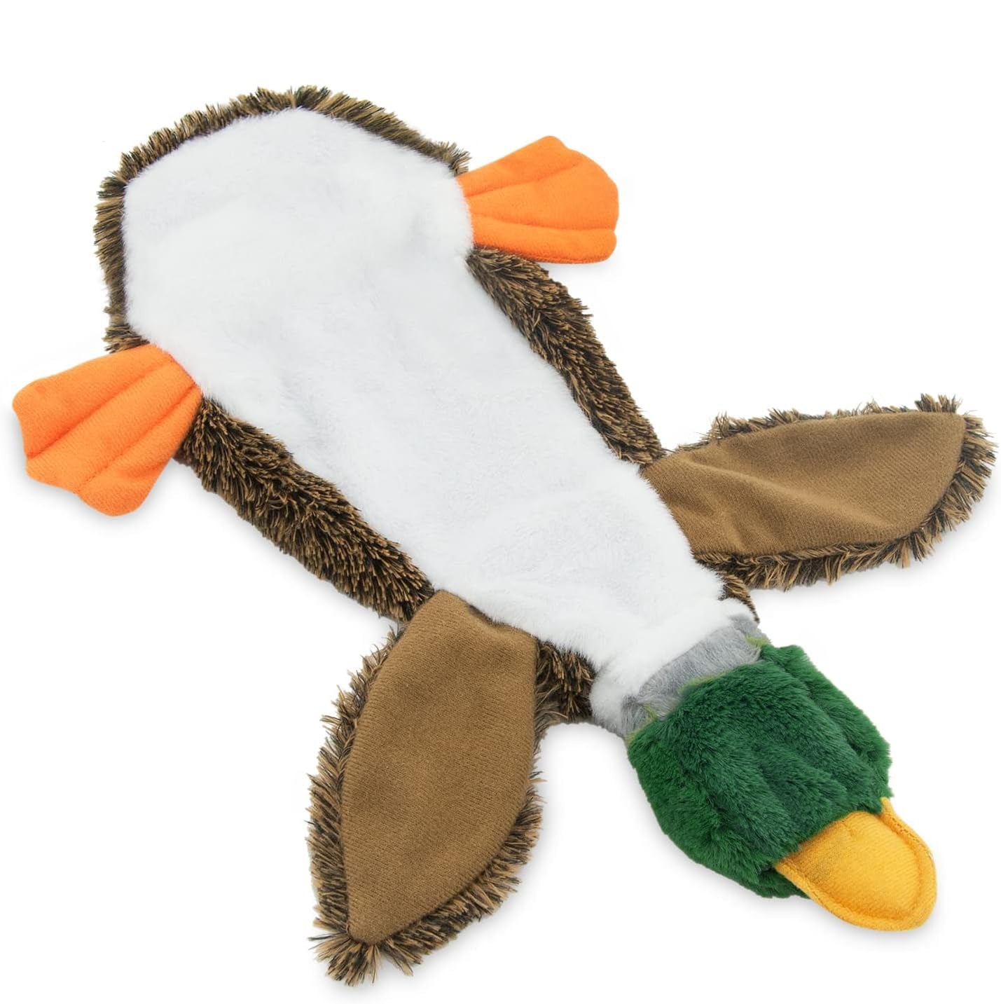 Los mejores juguetes chirriantes para perros sin relleno 2 en 1 de Best Pet Supplies con tela suave y duradera para mascotas pequeñas, medianas y grandes, sin relleno para jugar en interiores, ideales para morder y jugar activamente - Pato salvaje 1