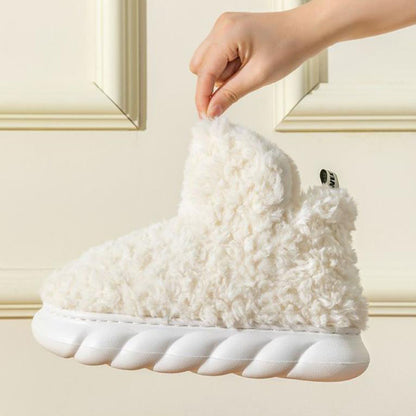 Pantoufles d'hiver imperméables à talons pour la maison, l'intérieur et l'extérieur, mignonnes, montantes, en coton