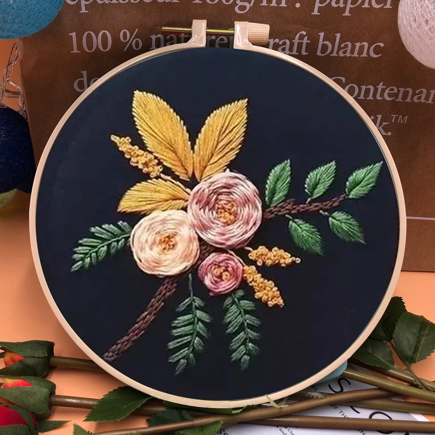 Sac de Matériel de Broderie en Tissu Tricolore Style Européen