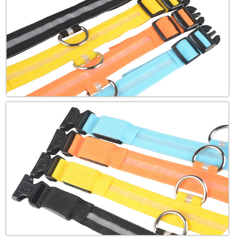 Collar luminoso de nailon con LED para mascotas, de seguridad nocturna, intermitente, que brilla en la oscuridad, correa ajustable para perros y gatos, suministros para mascotas