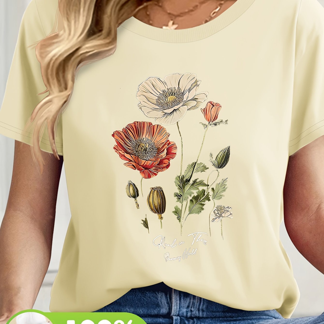 T-shirt à manches courtes et imprimé floral pour femme