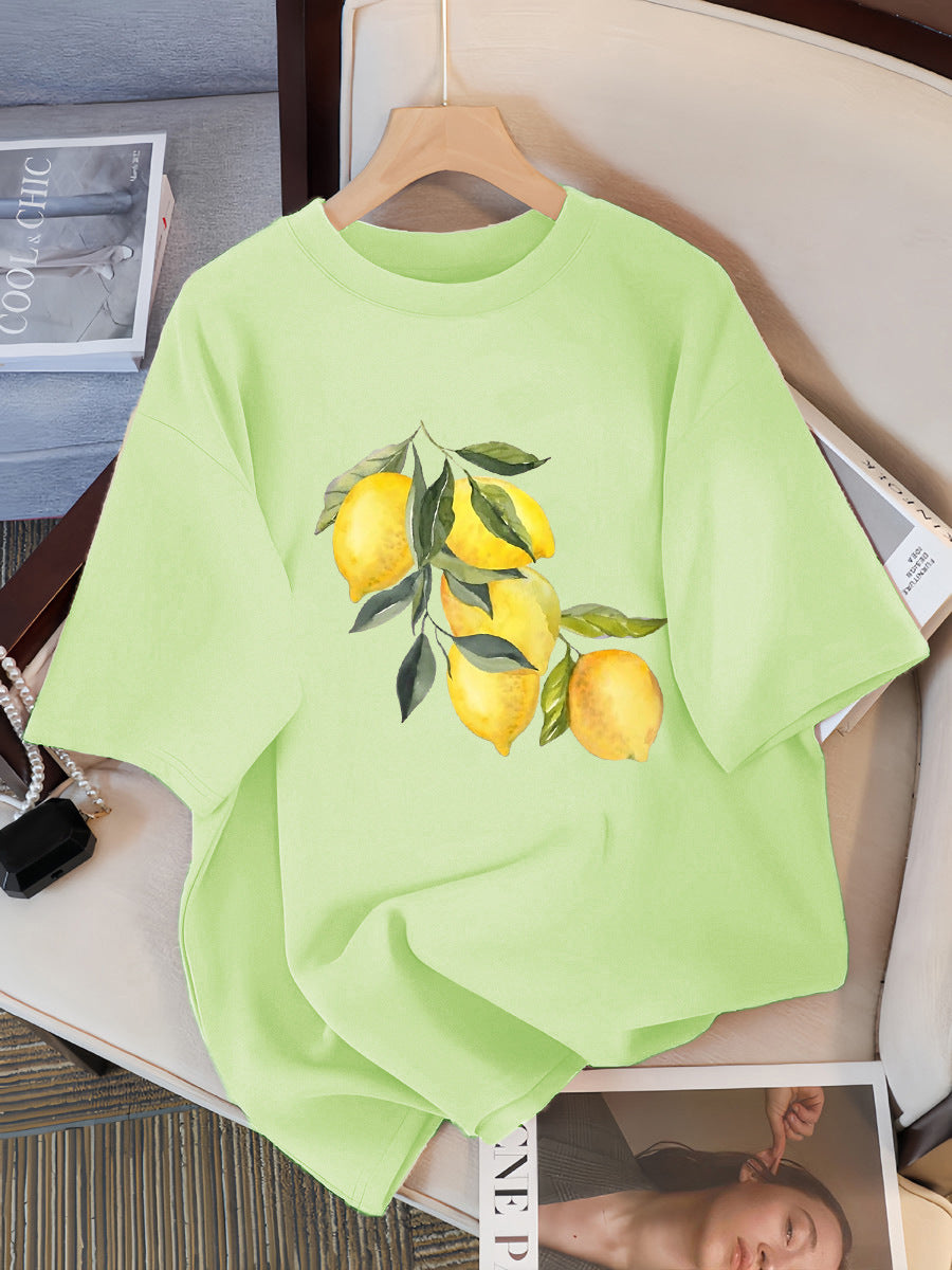 Camisetas con estampado creativo de limón para mujer, tops informales suaves a la moda